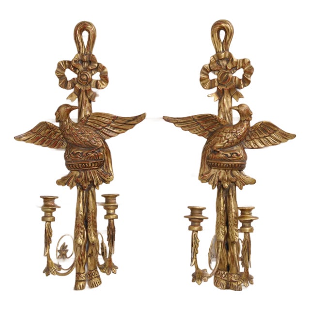 Pair of Federal Style Gold Finish Eagle Candle Sconces For Sale