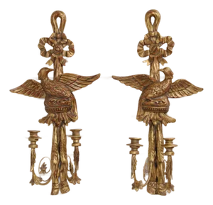 Pair of Federal Style Gold Finish Eagle Candle Sconces