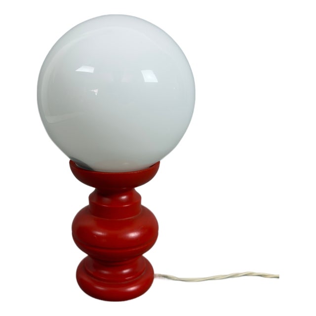 White Murano Glass Table Lamp with Red Wood Base, 1960s For Sale
