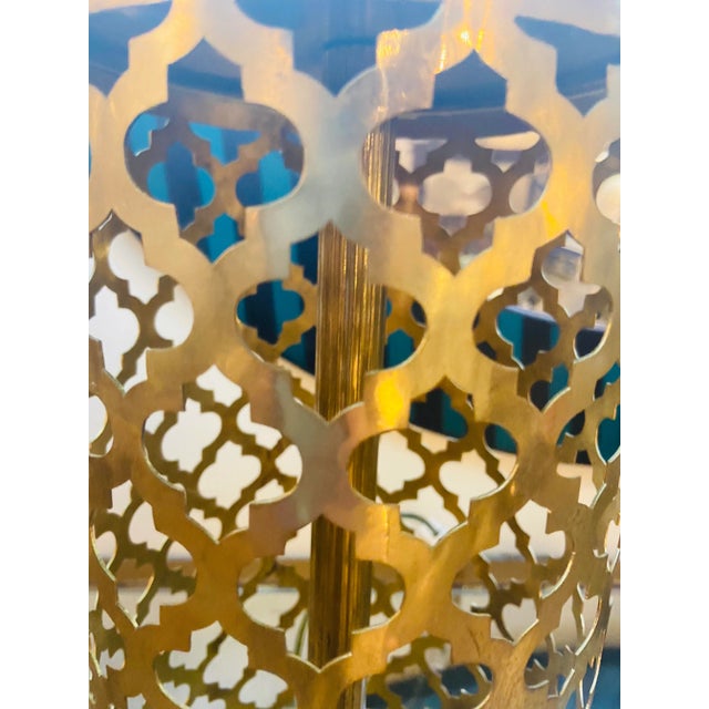 Modern Moroccan Handmade Gold Brass Table Lamp Bottom & Upper Light - a Pair For Sale - Image 9 of 12