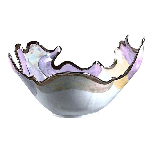 1980s Contemporary Organic Form Ceramic Bowl With Opalescent Pastel Glazes by Kleiser For Sale
