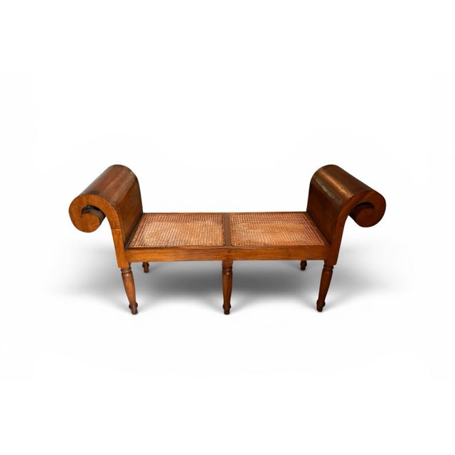 English Antique Anglo-Indian Colonial Wood and Cane Bench Window Seat For Sale - Image 3 of 3