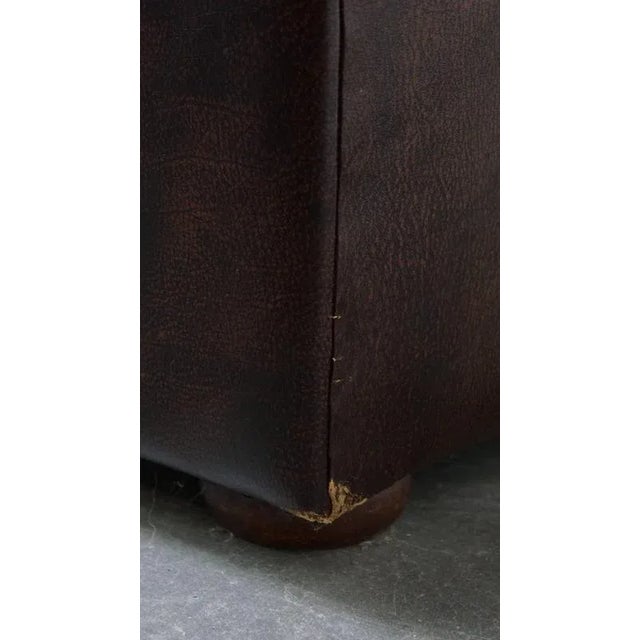 English Chesterfield Armchair in Dark Brown Cowhide with Decorative Studs For Sale - Image 14 of 16