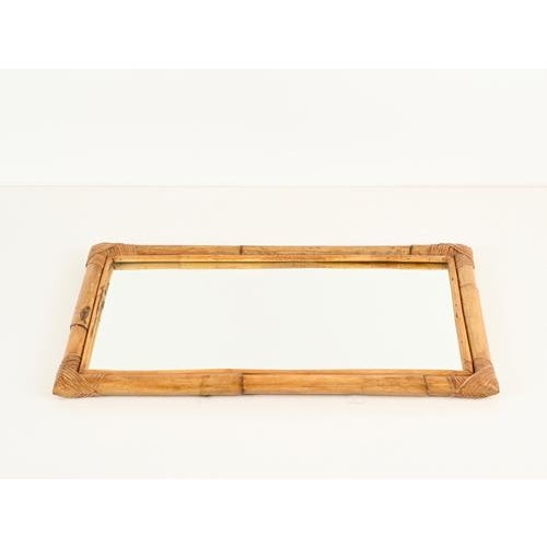 Gold Mid-Century Italian Rectangular Mirror in Bamboo and Rattan, Italy, 1970s For Sale - Image 8 of 11