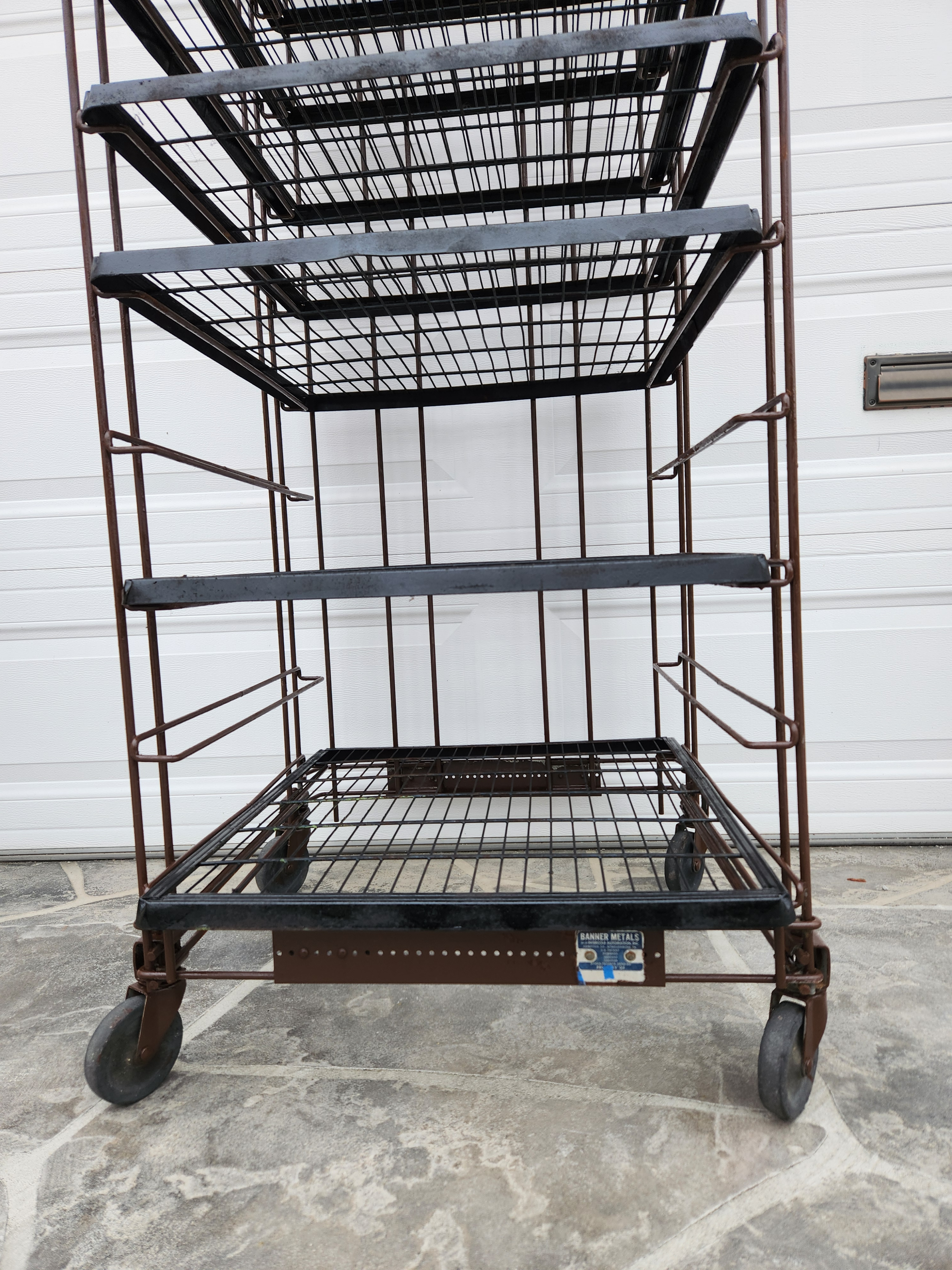 1980s Vintage Industrial Storage Rack on Wheels With Sliding Trays