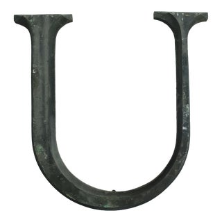 Antique Beveled Edge Cast Aluminum Store Sign Letter U Monogram Initial For Sale
