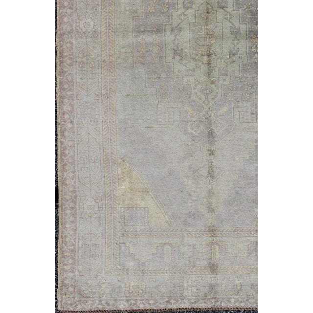Turkish Muted Vintage Turkish Oushak Rug With Medallion Geometric Design For Sale - Image 3 of 8