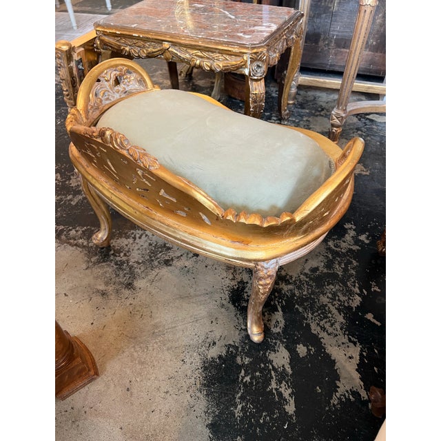 Gold 1970s Regal Gold Wooden Bench With Velvet Seating For Sale - Image 8 of 12