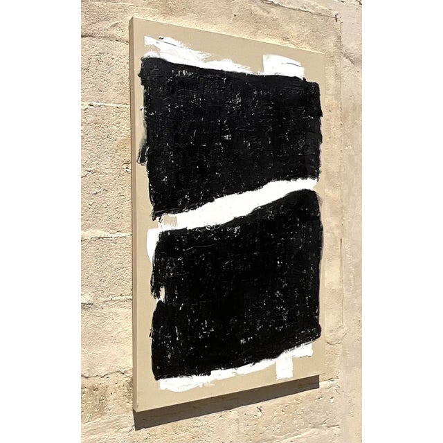 A fantastic vintage Boho original oil painting. A chic Abstract composition in graphic colors. Signed by the artist....