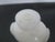 White Chinese Carved Masks White Peking Glass Snuff Bottle With Green Top For Sale - Image 8 of 11