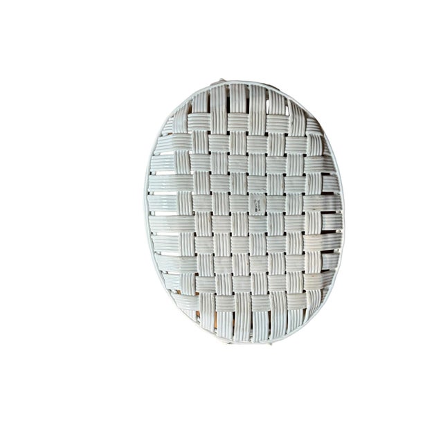 Late 20th Century Ceramic Basketweave Woven Platter Basket Easter For Sale - Image 10 of 11