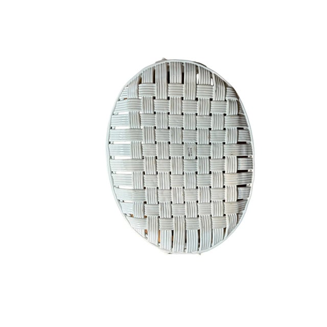 White Ceramic Basketweave Woven Tray For Sale - Image 10 of 11