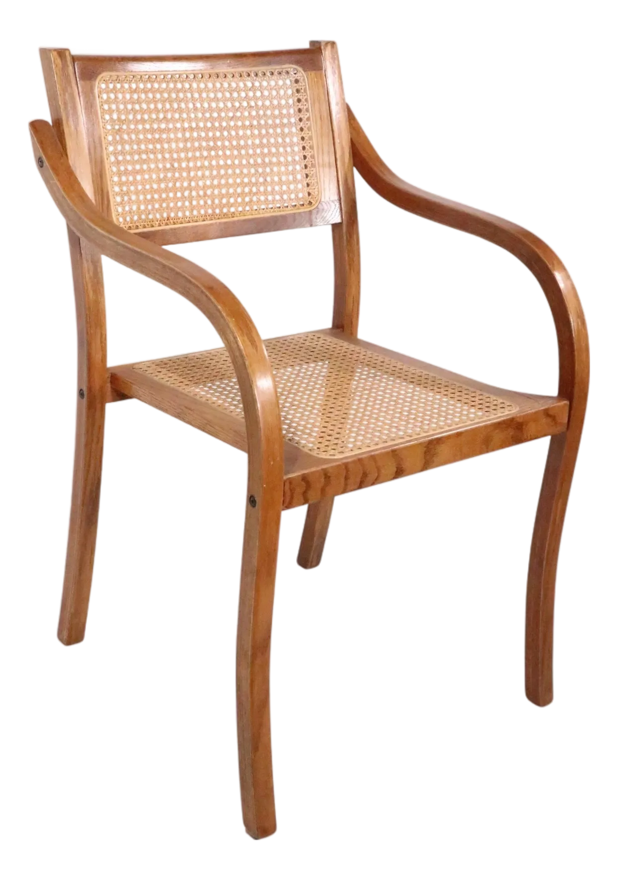 Bent Plywood and Cane Arm Chair Circa 1970's After Thonet | Chairish