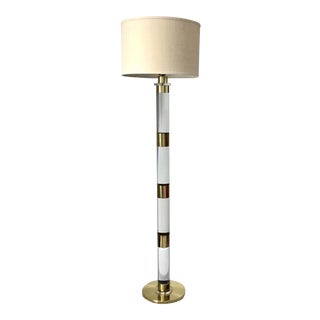 1990s Hollywood Regency Frederick Cooper Lucite and Brass Floor Lamp For Sale