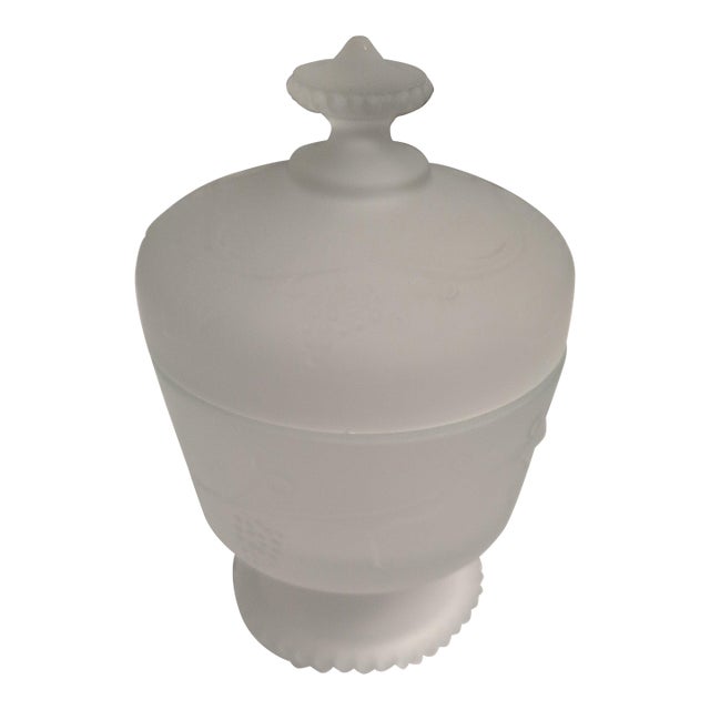Vintage Frosted Glass Covered Dish With Lid For Sale
