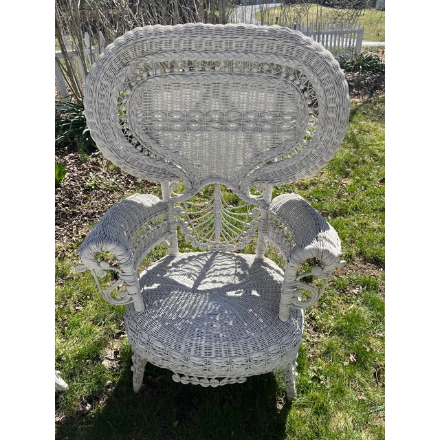 1899 Attributed to Heywood & Wakefield Wicker Loveseat, 2 Chairs and Cocktail Table Seating Group- 4 Pieces For Sale - Image 14 of 18