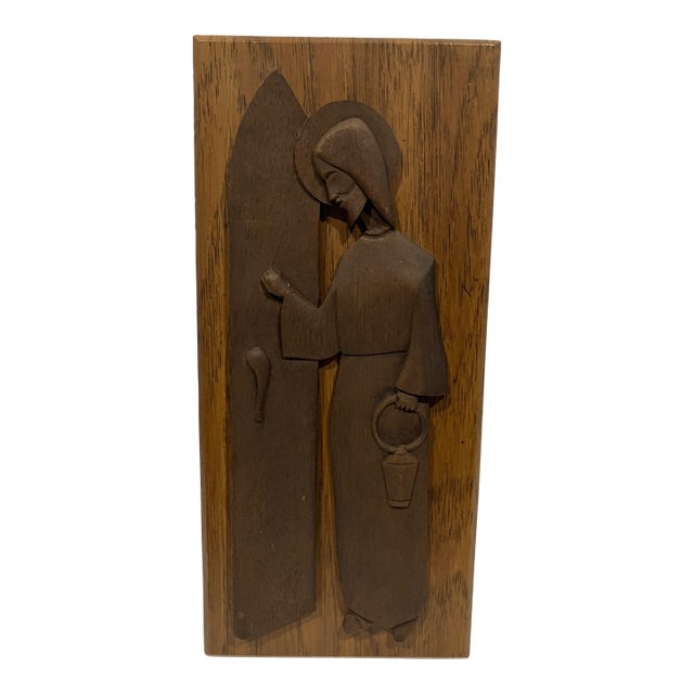 A Modernist Carved Wooden Religious Plaque Depicting Jesus Christ For Sale