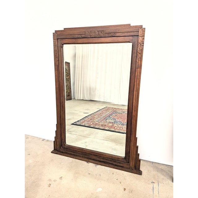 Wood Vintage Art Deco Mirror in Oak with Carved Decoration, 1920s For Sale - Image 7 of 10
