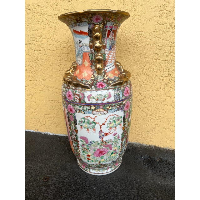 Vintage Famille Rose Vase and Hand Painted in Pastels With Heavy Gold Accents For Sale - Image 4 of 11