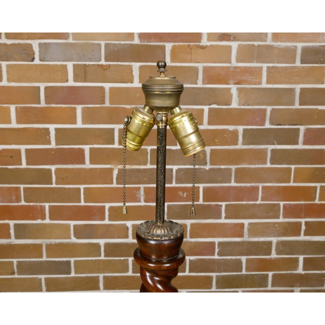 Brown Early 20th Century English Turn of the Century Walnut Barley Twist Floor Lamp with Two Lights For Sale - Image 8 of 9