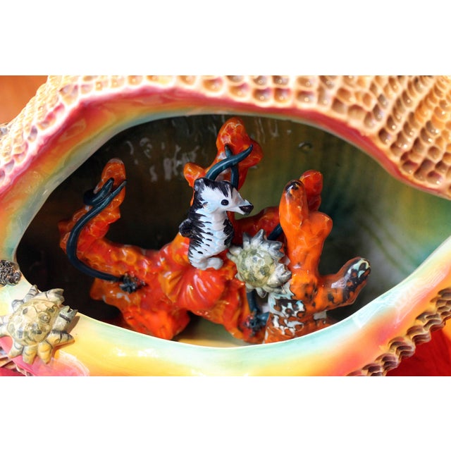Italian Multicolored Glazed Ceramic Shell Centerpiece with Coral and Crabs, 1970s For Sale - Image 9 of 17