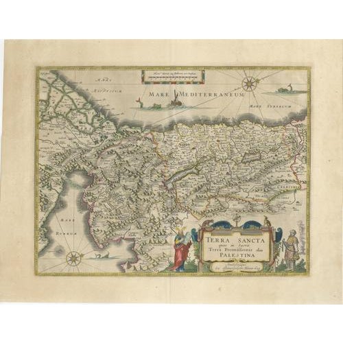 Antique Blaeu Holy Land Map Terra Sancta Palestina, 1629 For Sale - Image 4 of 10