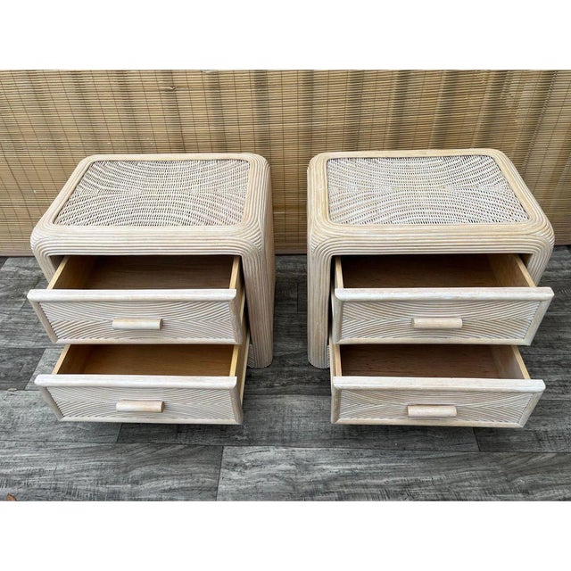 Pair of Coastal Style Split Reed Rattan Nightstands. Circa 1980s For Sale In Nashville - Image 6 of 10