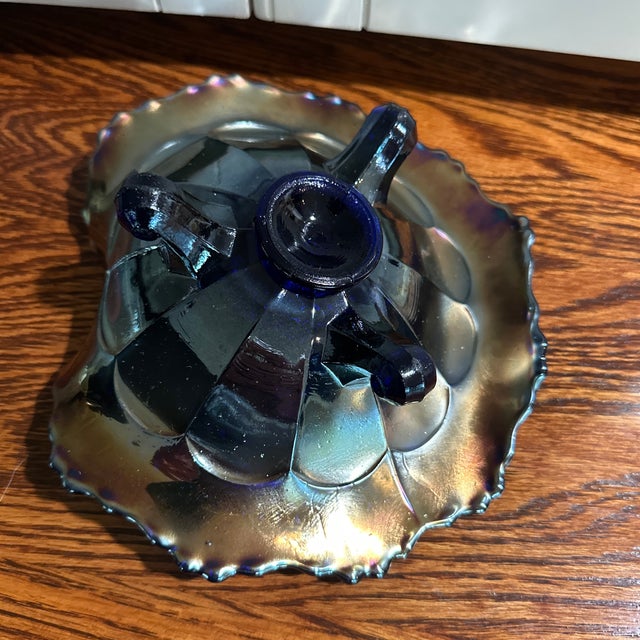 1940s Fenton Horse Medallion Purple/Blue Carnival Glass Small Candy Dish/Bowl For Sale In Palm Springs - Image 6 of 11