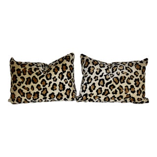 Late 20th Century Leopard Print Velvet Lumbar Pillows - A Pair For Sale
