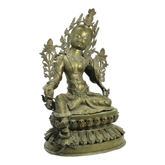 Antique Nepalese Green Tara Brass Sculpture For Sale