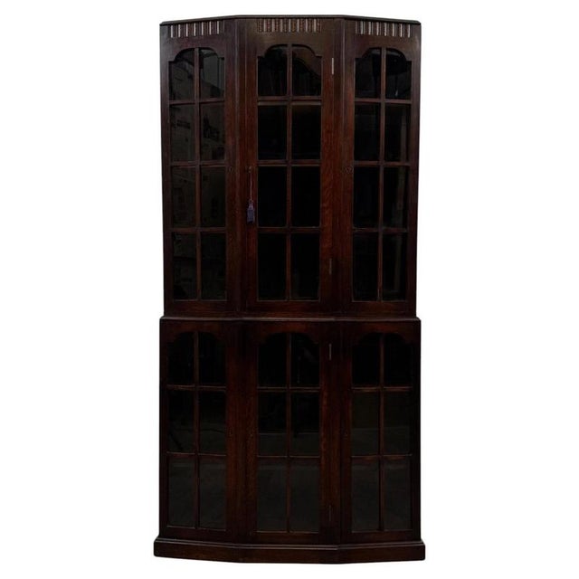 Early 20th Century Antique English Glazed Oak Display Cabinet For Sale - Image 10 of 10