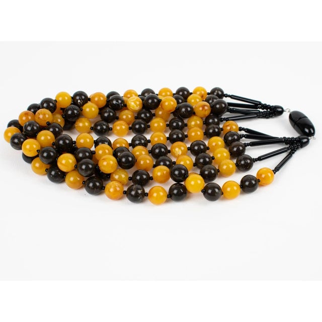 2000 - 2009 Angela Caputi Tangerine and Black Beaded Multi-Strand Resin Necklace For Sale - Image 5 of 8