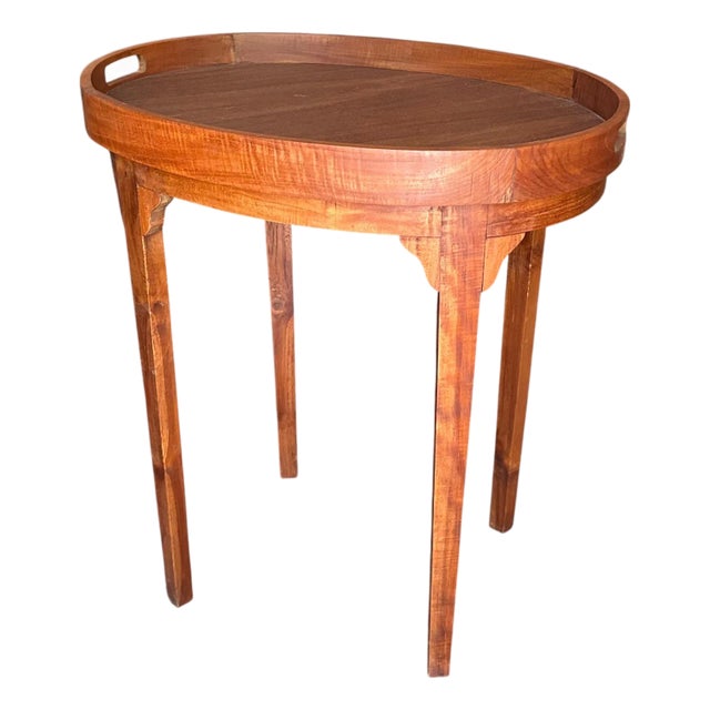 Vintage Teak Standing Butler Tray Side Table. For Sale