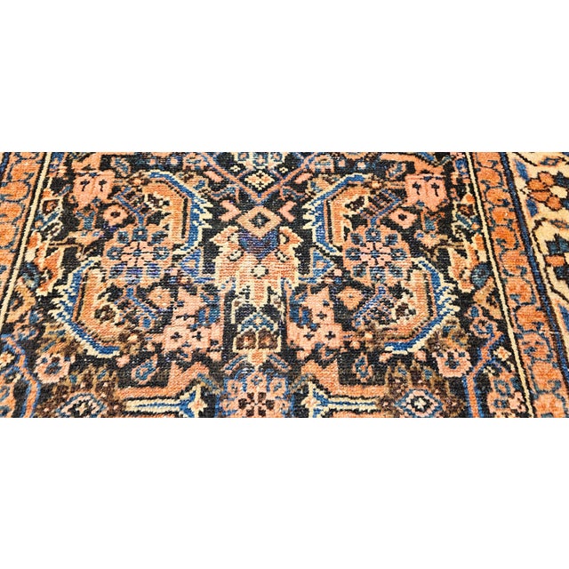 Navy Blue Vintage Persian Malayer Area Rug, Handwoven All Over Geometric Design, Navy & Ivory, 4’ X 4’ For Sale - Image 8 of 14