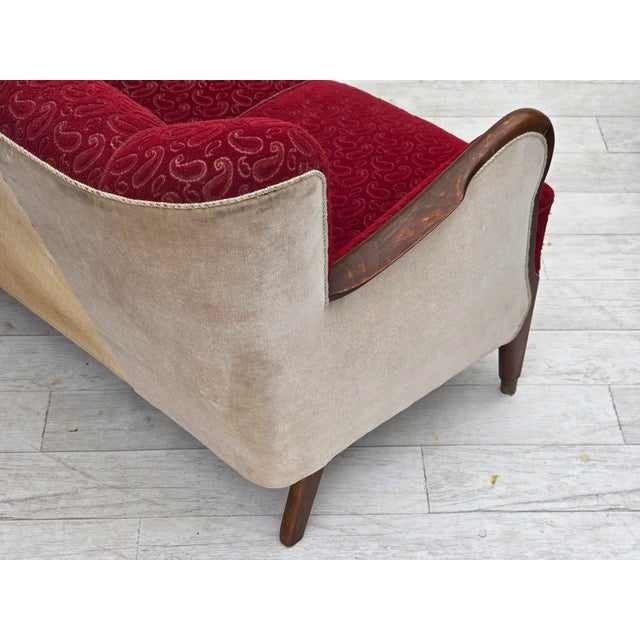 Danish 3-Seater Sofa in Red/Beige Furniture Wool, 1950s For Sale - Image 9 of 18