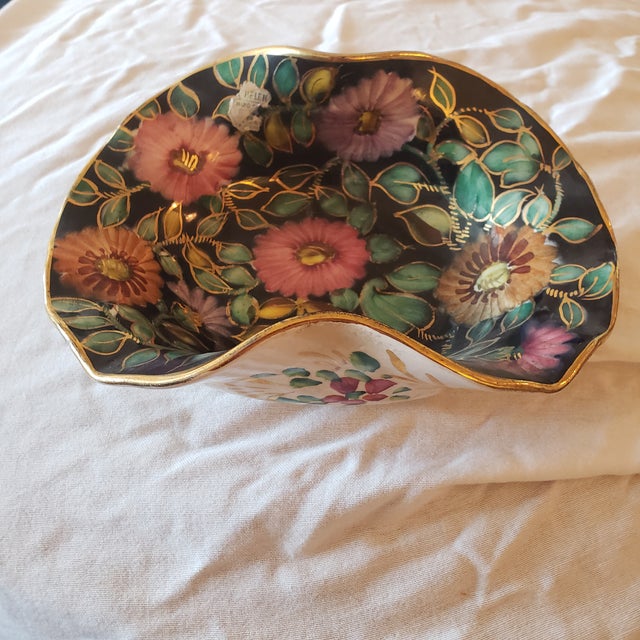 Bequet Vintage Henri Bequet Bowl Queregnon Belgium Ceramic Hand Painted Fruit Console For Sale - Image 4 of 5