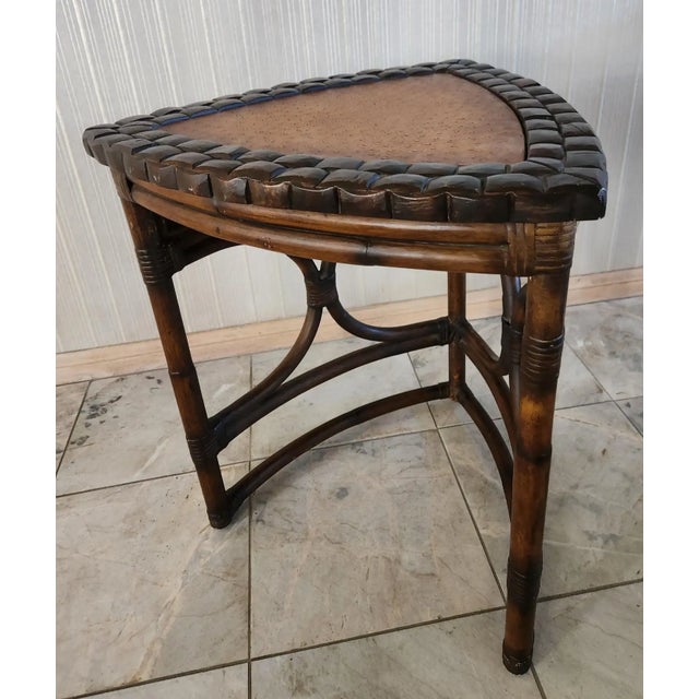 1970s French Side Table Faux Ostrich Leather Bamboo Wood For Sale - Image 9 of 13