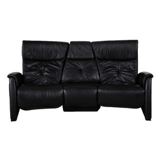 Black Leather Three-Seater Sofa with Manual Function from Himolla Trapez For Sale