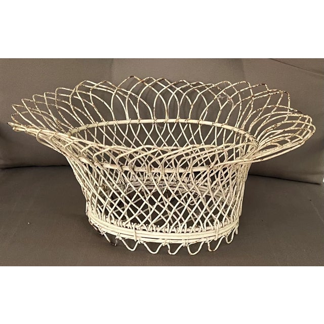 White Antique French Victorian Oval Wire Garden Basket or Planter For Sale - Image 8 of 13