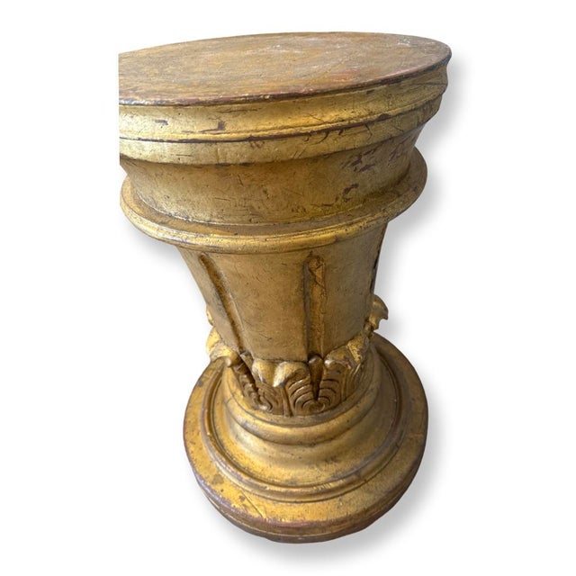 Italian Antique Italian Carved Wood Gilded Pedestal. For Sale - Image 3 of 4