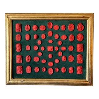 1980s Grand Tour Neoclassical Greco Roman Style Intaglio & Cameo Set on Green Velvet For Sale