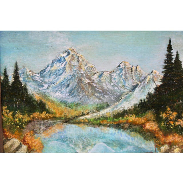 Antique Traditional Mountains and Lake Landscape Oil Painting For Sale - Image 12 of 12
