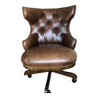 Traditional Century Furniture Leather Swivel Desk Chair For Sale
