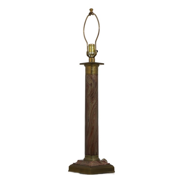 Vintage Paul Hansen Brass & Faux Marble Tall Lamp For Sale