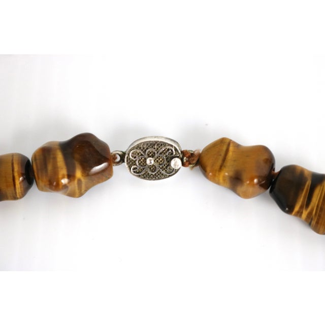 Traditional Mid 20th Century Sterling, Carnelian & Tiger Eye Beads Carved Pendant Necklace For Sale - Image 3 of 9