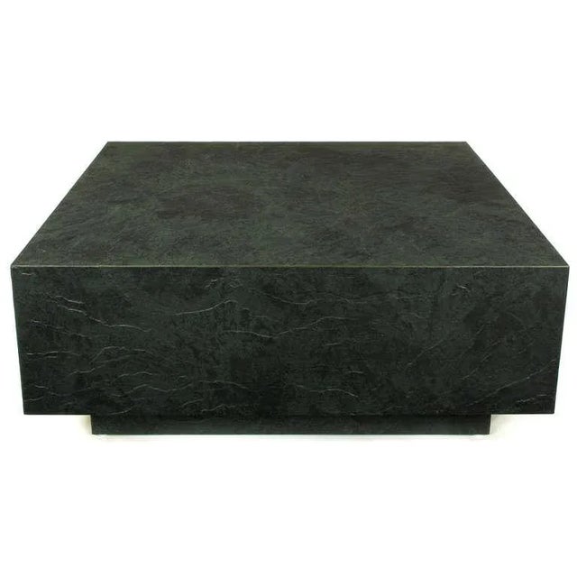 Floating Square Coffee Table in Green and Black Slatelike Material For Sale - Image 4 of 6