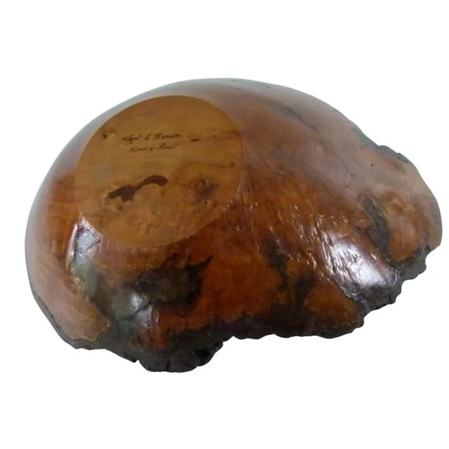1970s Cherry Burl Bowl by Hoyt G. Brown Signed . Appalachian Folk Art . Live Edge Wood Bowl For Sale - Image 18 of 18