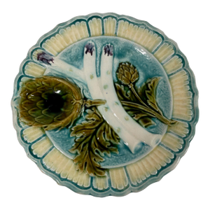 1890s Antique French Salins Majolica Asparagus Plate