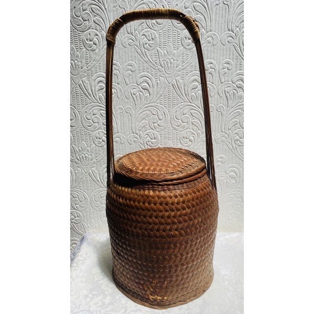 1920s Antique Chinese Tall Sewing Storage Basket Signed by Maker For Sale - Image 9 of 13
