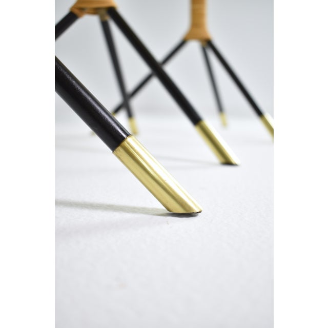 Early 21st Century Set of Three Contemporary Mosaic Brass and Rattan Side Tables by JAS For Sale - Image 5 of 6